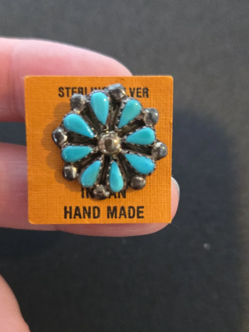 Vintage Native American Zuni-style sterling silver& turquoise petit point flower